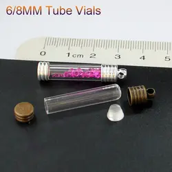 10PCS 6/8MM Name on Rice Tubes Pendants With Metal Cap DIY Vials Mini Vials Pendants Wishing Glass Bottle Locket Jewelry Making