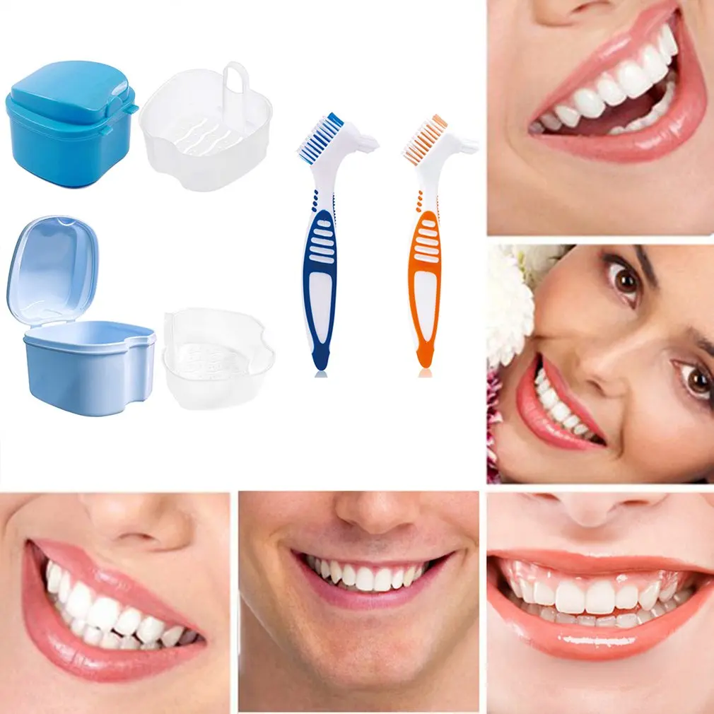 

Denture Cleaning Toothbrush Double Brush Head Environmentally Friendly Soft Non-slip Handle Denture Toothbrush