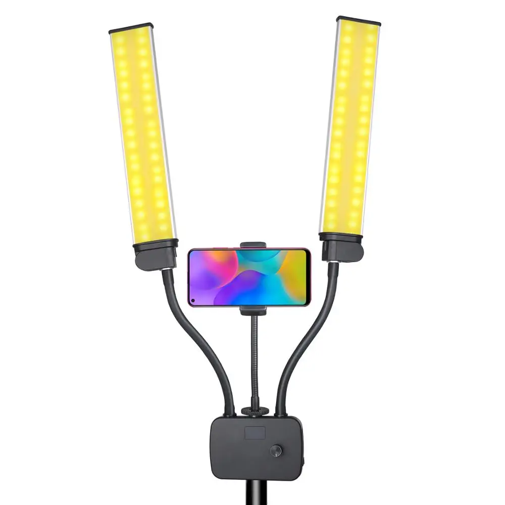 Soporte de teléfono con luz LED de doble brazo para selfis, Youtobe, transmisión en vivo, fotografía, maquillaje, UC9945