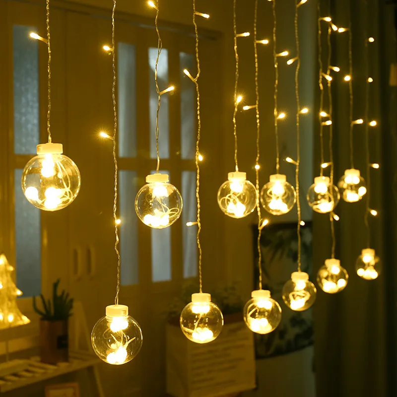 

New LED Wishing Ball Curtain String Lights Garland Fairy Christmas Lights Decor for Home Bedroom Living Room Balcony Wedding