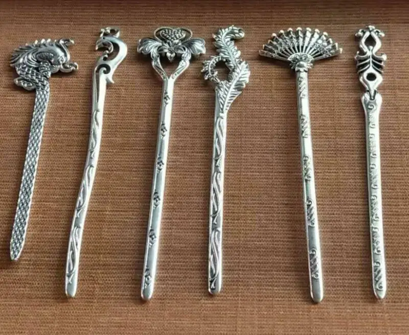 Antique 6Pc Set Vintage Chinese Bridal Hairpin Tibetan Silver Hair Accessories