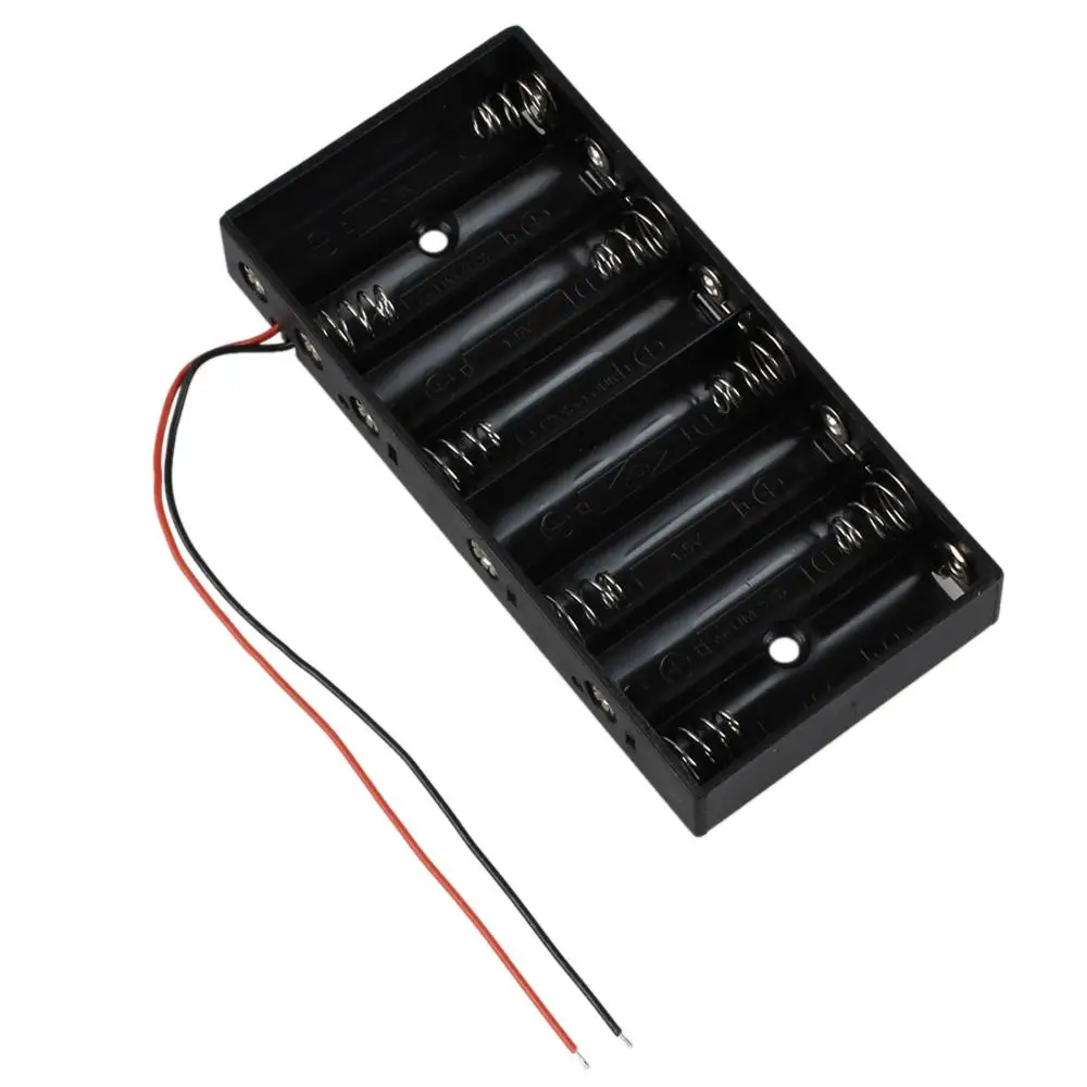 300pcs/lot MasterFire Plastic 8 X 1.5V AA 2A CELL Battery Holder Storage Box standard 12V Batteries Black Case with Wire Leads