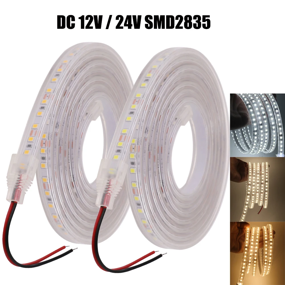 12V 24V 120Leds/m IP67 Waterproof SMD2835 LED Strip Light  Flexible LED Tape Ribbon Stripe String White/Natural White 4000K/Warm