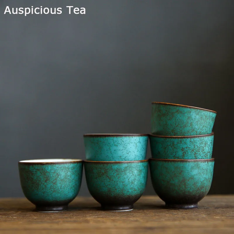 Japanese Style Turquoise Glaze Ceramic Kung Fu Tea Set Tea Cup Household Kiln Change Tea Cup Master Cup Tea Ceremony Customized