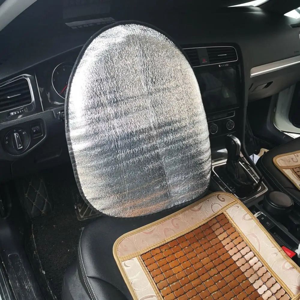 Pare-soleil anti-chaleur pour volant de voiture, pare-soleil argenté, double optique, protection anti-UV, haute qualité, 44x50cm