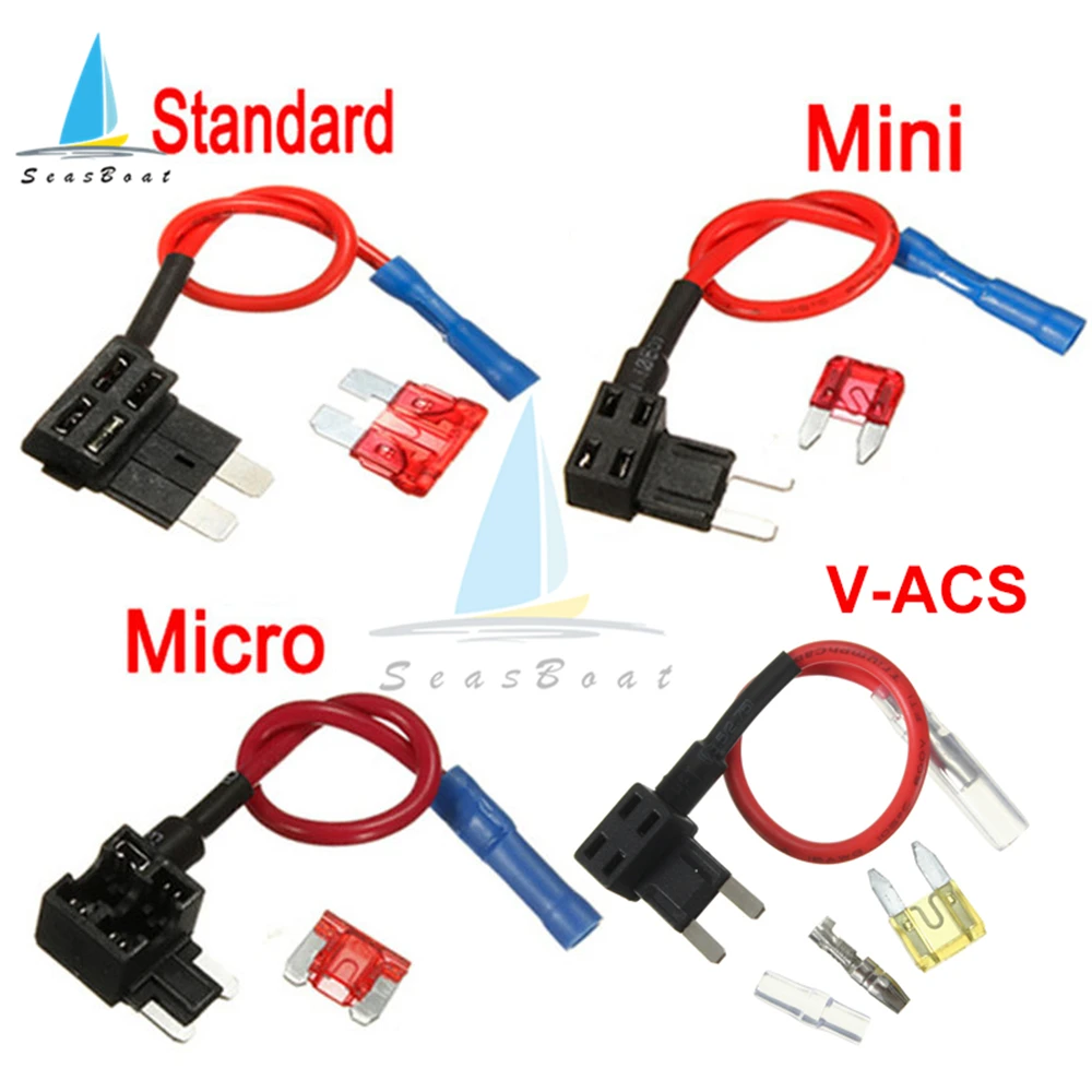 12V Fuse Holder Add-a-circuit TAP Adapter Micro Mini Standard ACS ATM APM Blade Auto Fuse with 10A Blade Car Fuse