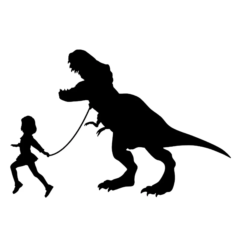 20x13cm Girl Leading A T-Rex Car Stickers, Waterproof Vinyl Decals for Windows Bumper Decorative Accessories