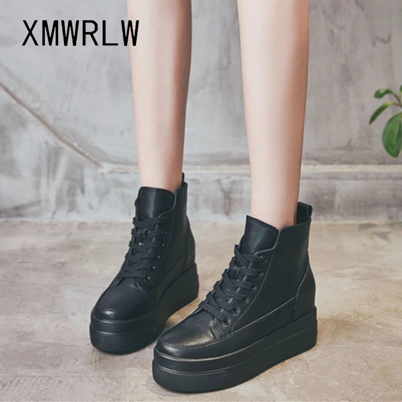 XMWRLW Hitam Semata Kaki untuk Wanita Musim Gugur Musim Dingin Sepatu Kulit Asli Wanita Boots Hangat Mewah Wanita Musim Dingin Pergelangan Kaki Sepatu Bot