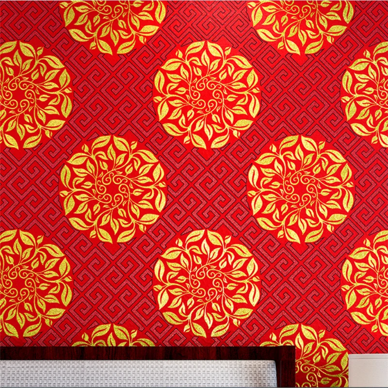 

wellyu New Chinese style Chinese style red key pattern blessing character golden gold foil non-self-adhesive wallpaper