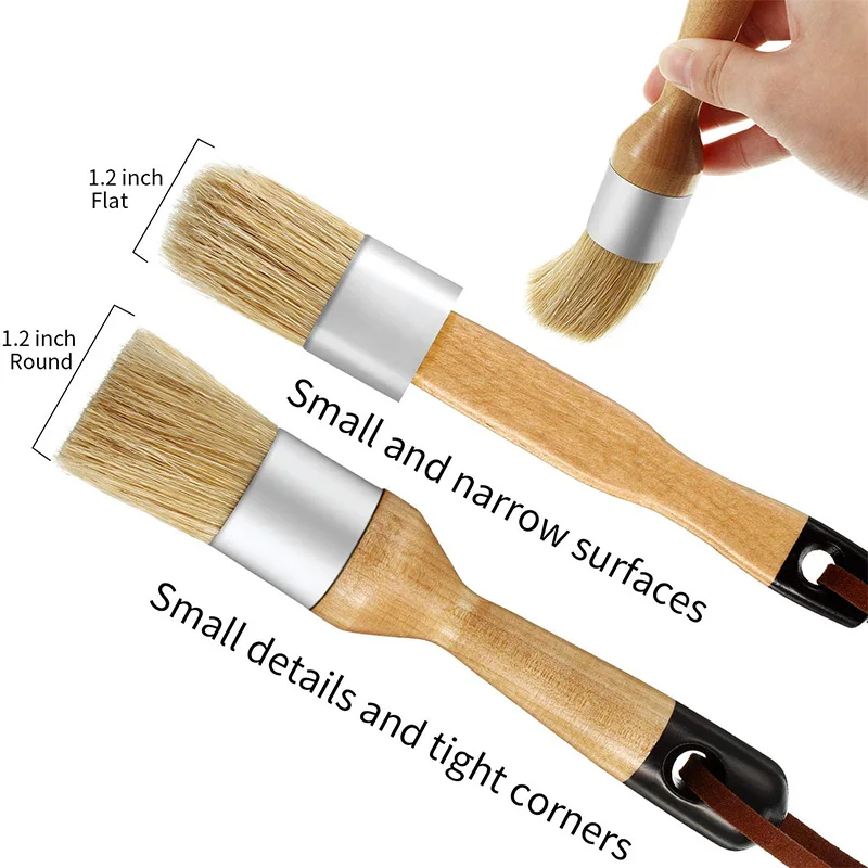 Chalk and Wax Brushes Include Flat and Round Chalked Paint Brush with Bristles, Multi-Use Brushes(4 Pieces)