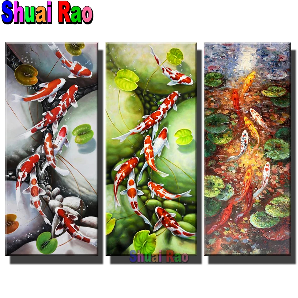 Pond Carp Diamond Painting Koi Fish Round Full Drill Hallway Nouveaute Art DIY Mosaic Embroidery 5D Cross Stitch Handicraft Home