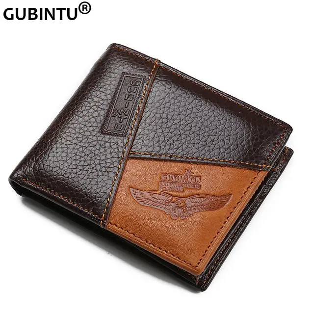 GUBINTU Men Wallets Genuine Cow Leather Short Design Card Holder Passcard Pocket Men High Quality Brand Male Wallet