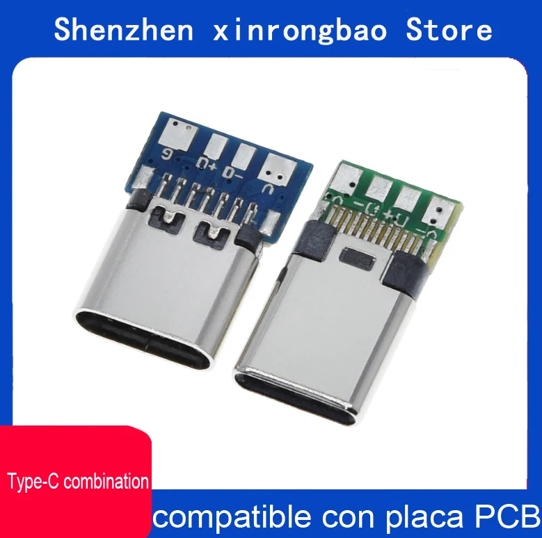 Conector USB 3,1 tipo C, 24 Pines, macho/hembra, adaptador para receptáculo para soldar, Cable y 24 Pines, compatible con placa