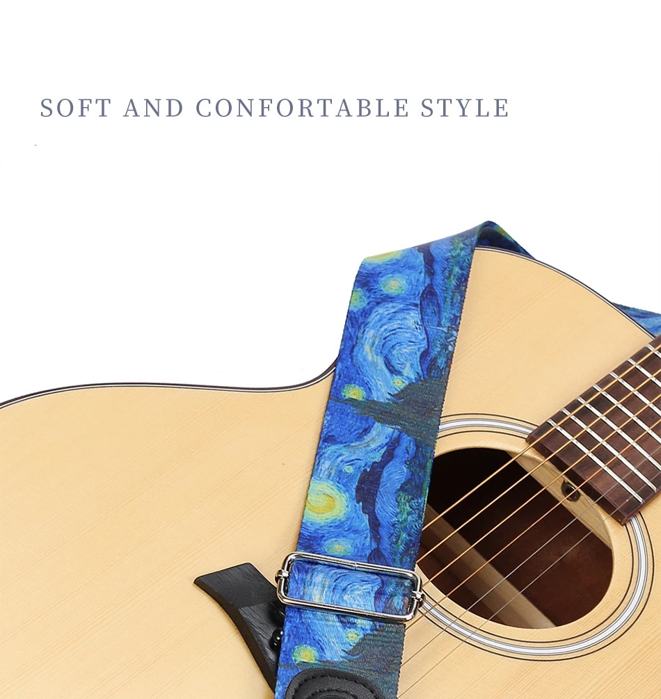 Guitar Strap Widen Thicken Folk-Custom Eletric Acoustic Guitarra Ukulele Bass Accessories Parts Blue The Starry Night