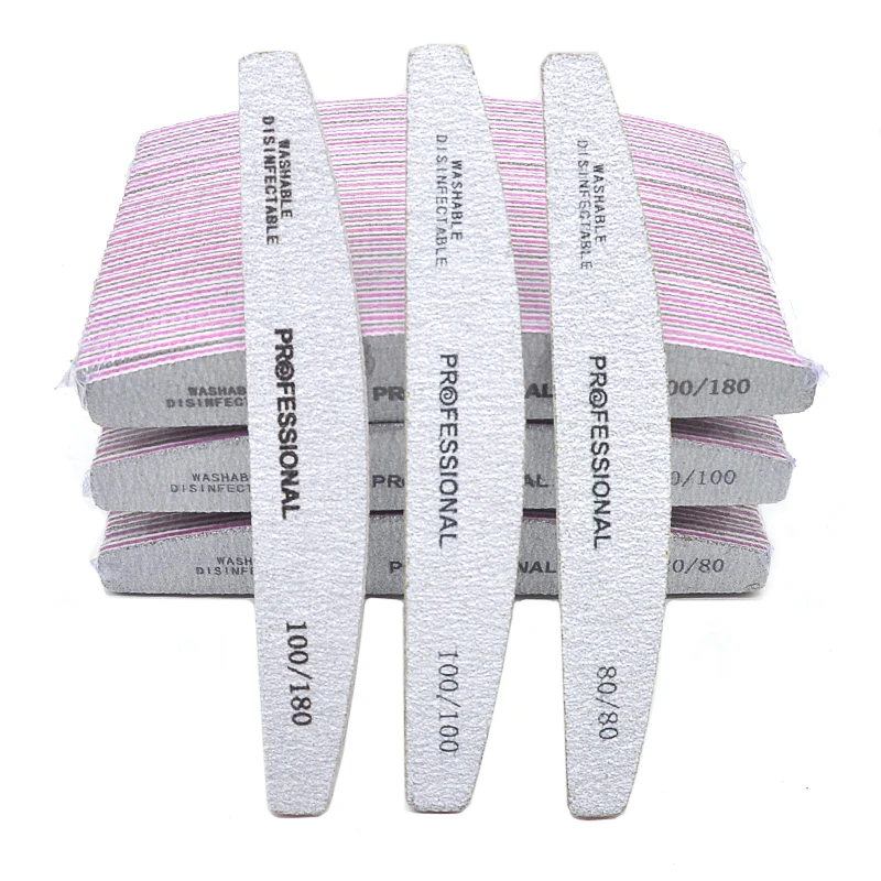 Double-Sided Professional Nail File 50Pcs Buffer Sandpaper for Manicure Pedicure Equipment Half Moon Tools 80/100/180