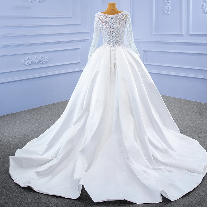 J67292 JANCEMBER Concise White Hollow-out Wedding Dress New Long Sleeve Smooth Satin Banquet Party Celebration Attendance Dress