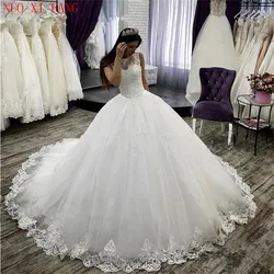 Vintage Vestidos de Novia 2023 plus Größe glänzende Brautkleider ärmellose Applikationen Spitze Brautkleider Ballkleid Robe de Mariee