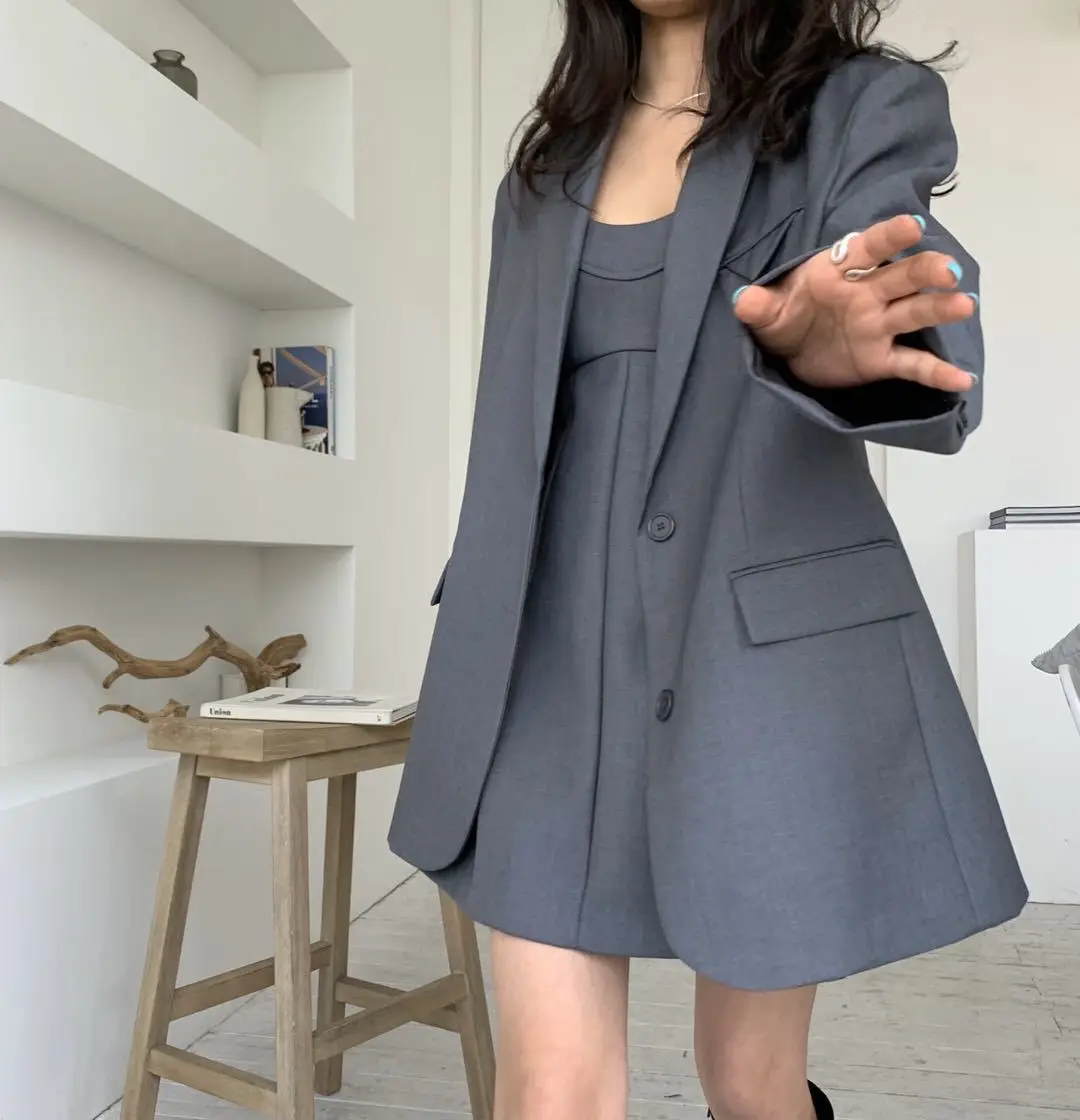 RZIV Spring and autumn high quality stylish women\'s solid color oversize big loose blazer coat