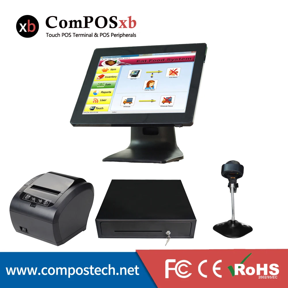 

Wholeset Capacitive Touch cash register POS Terminal With printer barcode scanner cash register POS System