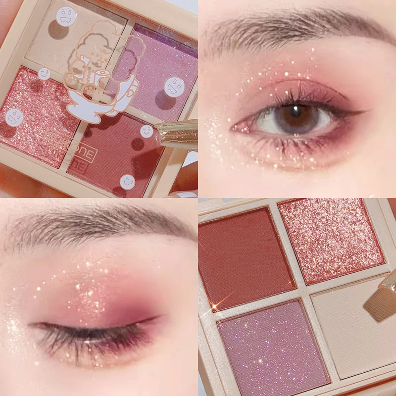 Bright Daylight 4 Colors Eyeshadow Palette Glitter Matte Eye shadow Shiny Shading Powder Soft Pink Peach Color Highlight Makeup