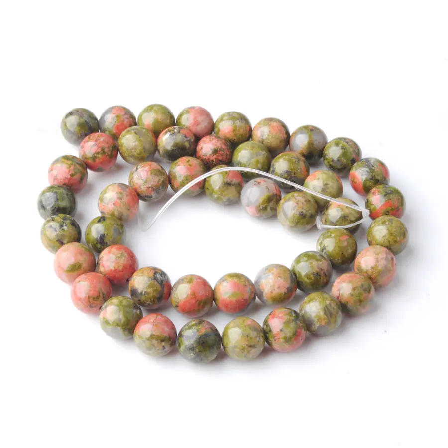 WOJIAER Natural GemStone Unakite Jasper Round Ball Beads 6 8 10 12mm Fit DIY Charm Jewelry Making Accessories 15 1/2