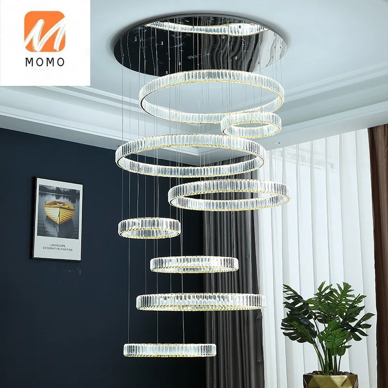 Modern chandelier living room duplex building country villa empty loft lamps simple and creative stairwell long crystal chandeli