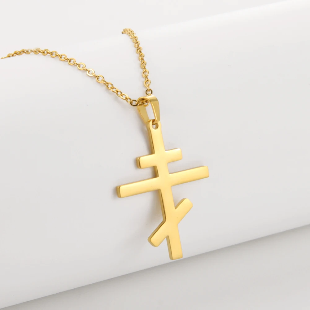 Lemegeton Orthodox Church Cross Russia Slavic Religion Necklaces Stainless Steel Pendant Choker for Women Men Pray Jewelry Gifts