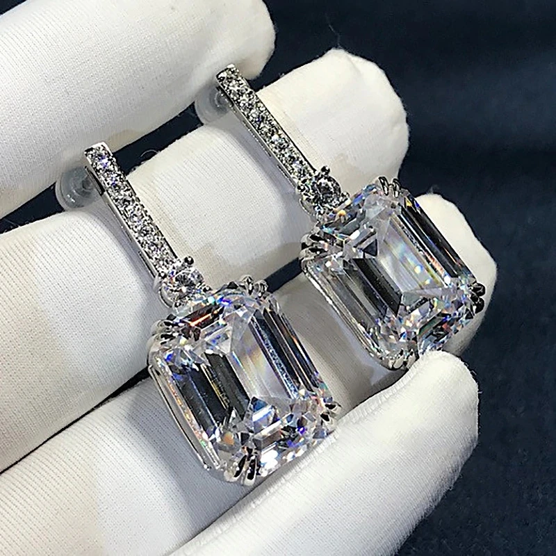 Huitan Simple Fashion Square CZ Drop Earrings dla kobiet Zaręczyny Ślubne Akcesoria ślubne Kryształowe kolczyki Luksusowa biżuteria