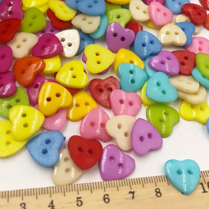 50 pcs 14mm Cute Heart Plastic Button lot Mix color PT74