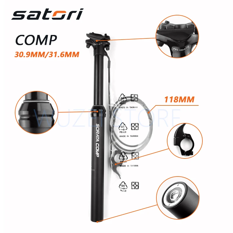 Satori Height Adjustable Seatpost 125/150mm travel MTB External/Internal Air Seatpost 440/460mm Remote seat post 30.9mm 31.6mm