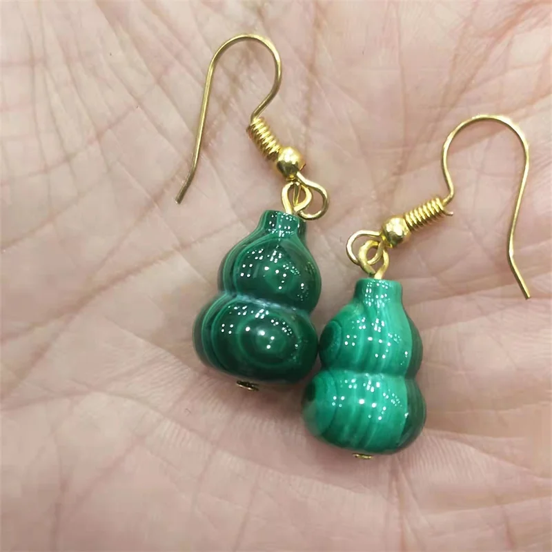 Hot Selling Natural Hand-carved Jade Silver Gourd Malachite Earrings Ear Studs Fashion Jewelry Accessories Men Women Luck Gifts