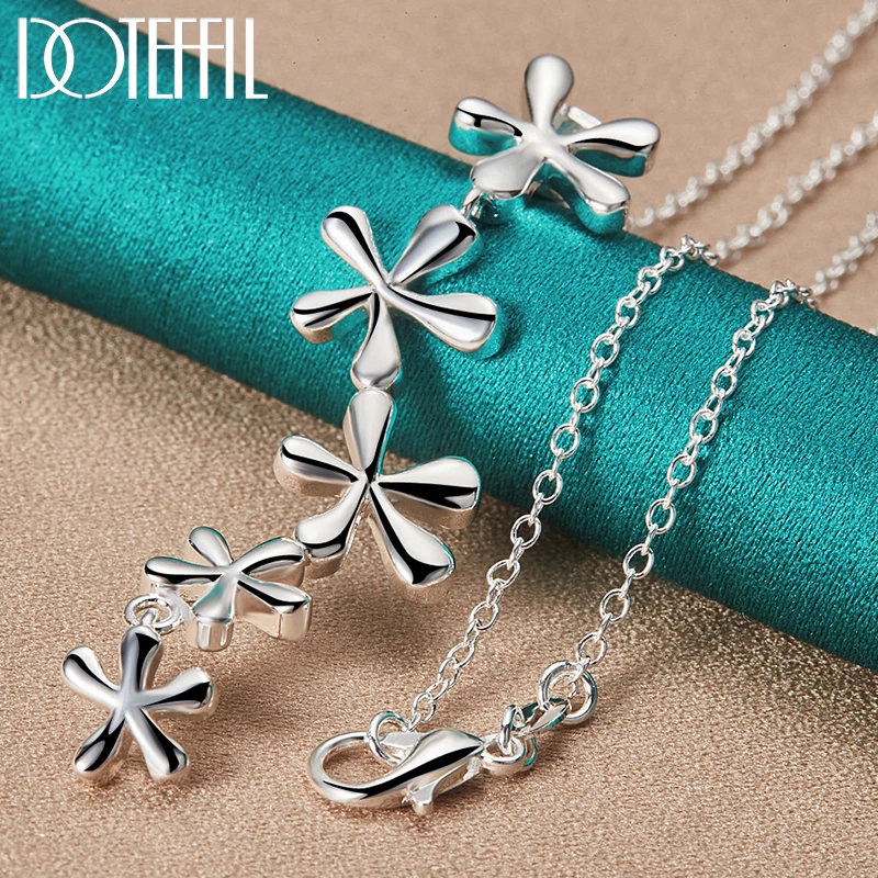 DOTEFFIL 925 Sterling Silver 16/18/20/22/24/26/30 Inch Chain Flower Long Pendant Necklace For Woman Wedding Engagement Jewelry