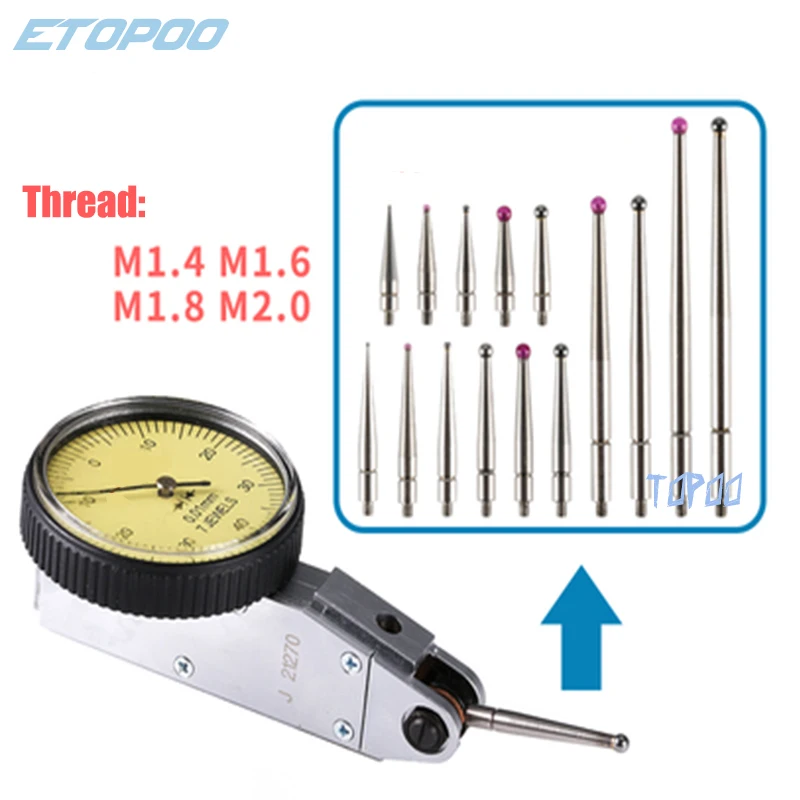 Contact Points for Dial Test Indicator Ruby Tips 2mm Ball Diameter 18mm Length M2.0 Thread Measurement Analysis Instrument Gauge