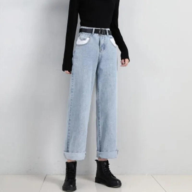 

Woman Jeans High Waist Clothes Wide Leg Denim Clothing Blue Streetwear Vintage Quality Nice Fall Vogue Harajuku Straight Pants