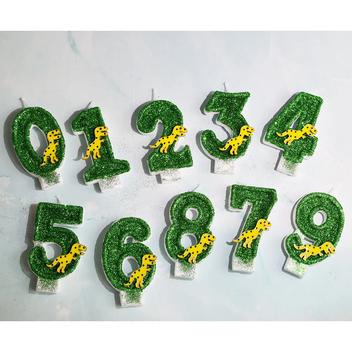 Cute Green Dinosaur Children's Birthday Candles Box Number 0-9 Cake Topper Decoration Plug-in Dessert Table Party Gifts Supplies