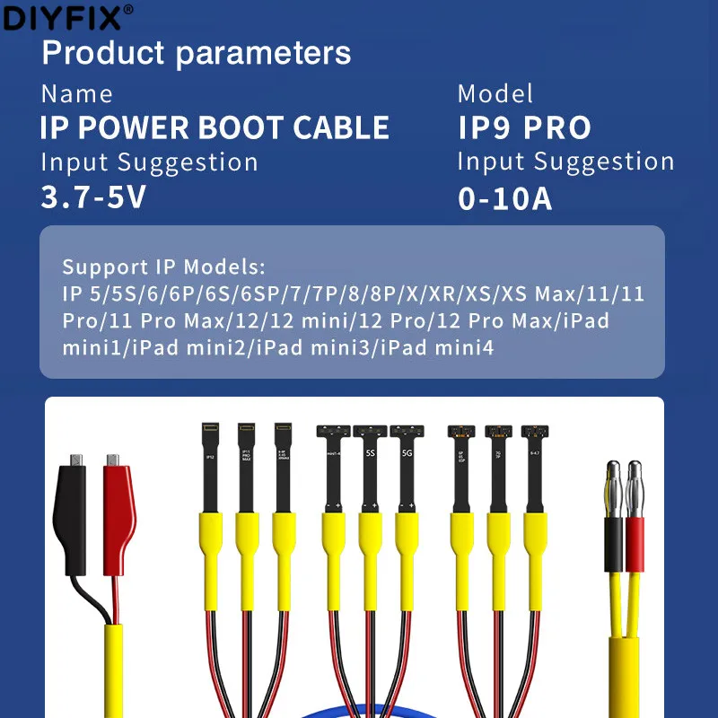 DIYFIX IP9 PRO Power Supply Boot Test Cable For IP5-12 Pro Max For Ipad Mini1/2/3/4 Phone Detect Repair Tool With Alligator Clip
