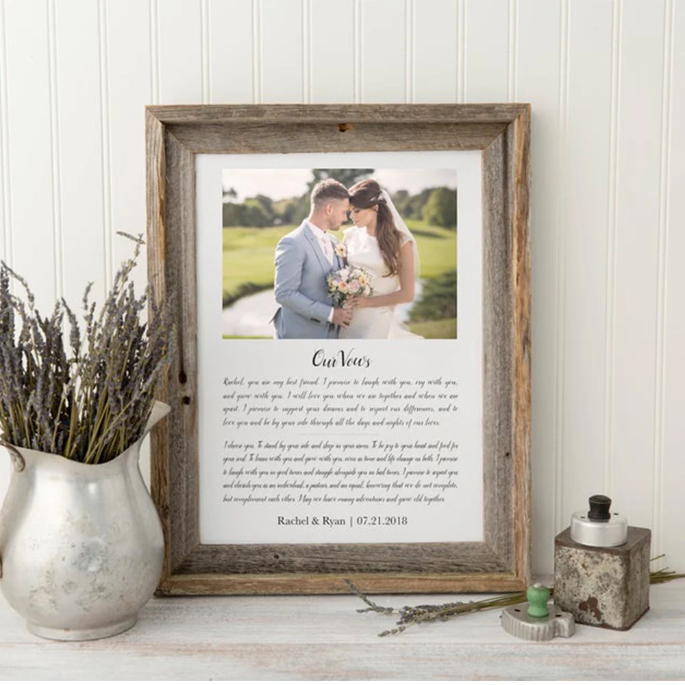 Burlap Gift Custom Framed Wedding Vows with Photo Print Wedding Gift Gift for Husband 1st Anniversary Gift Gift for Wife