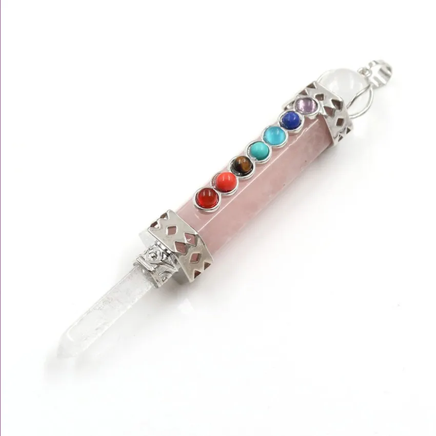 

FYJS Unique Silver Plated Layer Geometric Rose Pink Quartz Pendant Lapis Lazuli Healing Chakra Jewelry