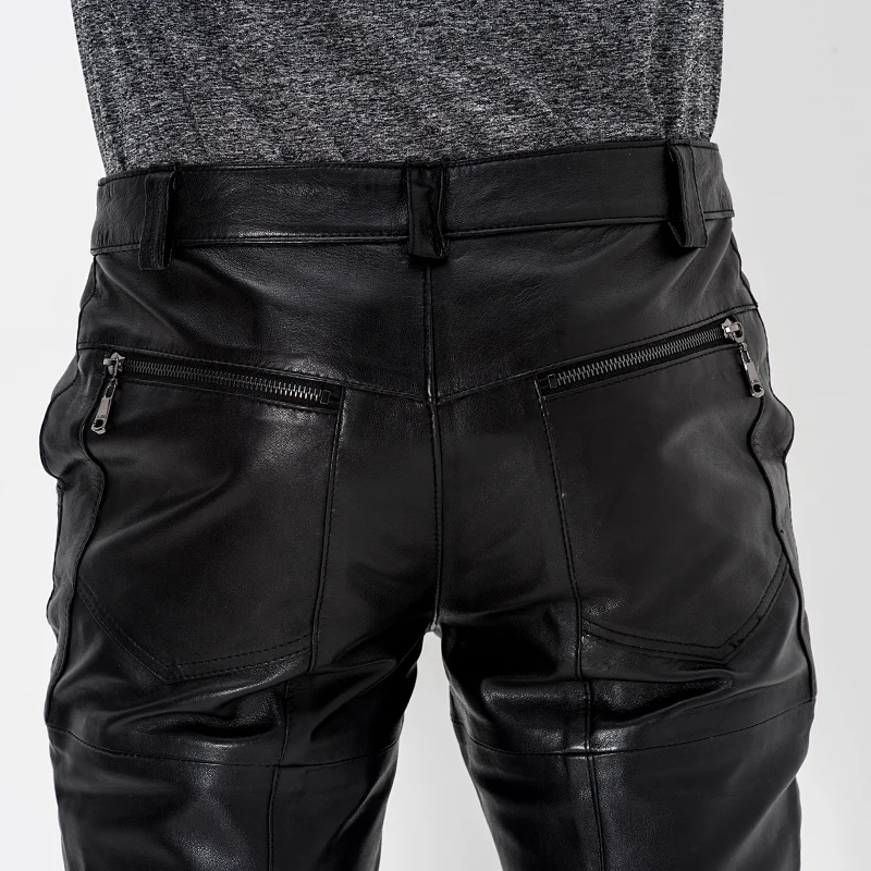 Men\'s Leather Pants, Motorcycle, Genuine Sheepskin, Male Tights, Cycling Trousers, Autumn, Winter