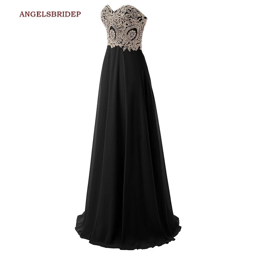 ANGELSBRIDEP Schatz Lange Abend Party Kleider Gold Applique Bodenlangen Chiffon Vestidos De Festa A-linie Prom Kleider Heißer