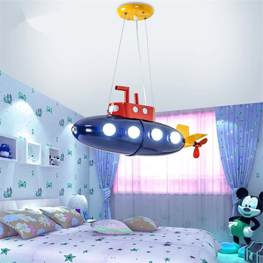 Mediterranean Children's Room Blue Submarine Pendant Lights Cartoon Boy Bedroom Lamp Led Study Room Table Hanging Light Fixtures
