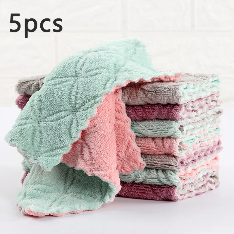 1/3/5pcs Cleaning Cloth Kitchen Anti-grease wipping rags  Absorbent Microfiber Rags home washing dish kitchen Towels