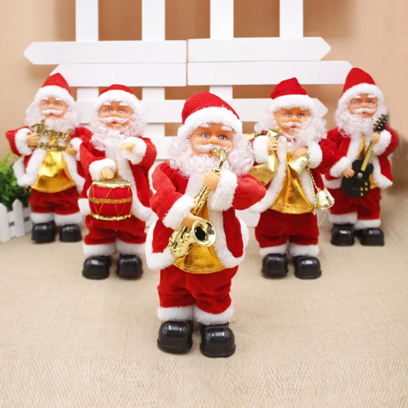 2022 New Christmas Electric Vintage Animated Saxophone Dancing Music Santa Claus Doll Christmas Decorations for Home Kids Gift