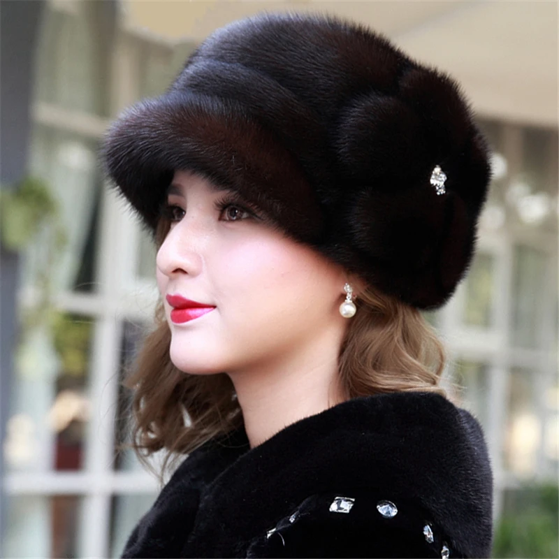 2020 Fashion Mink Fur Cap For Women Real Natural Whole Fur Hat Top Accessories Warm Ln Russian Winter Fur Hats For Lady