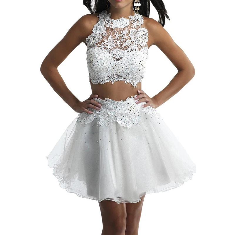 

White Homecoming Dresses Short Two Piece Sweetheart Lace Tulle Mini Prom Evening Party Gowns vestidos de fiesta