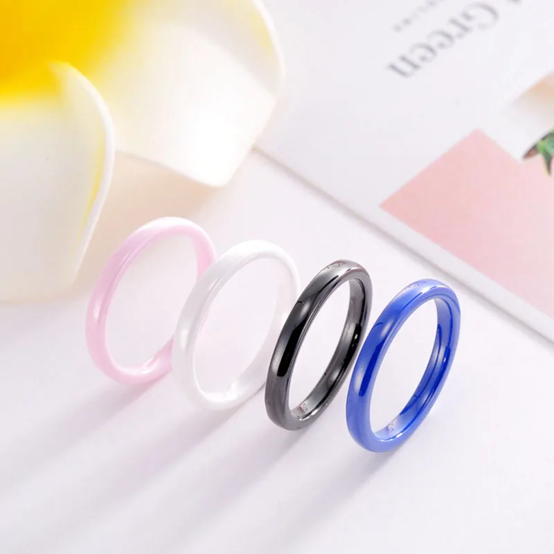 3mm Blue Pink Black White Thin Ceramic Rings For Women Jewelry Minimalist Simple Smooth Shiny Size 4 5 6 7 8 9 10 11 No Fade