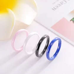 3mm Blue Pink Black White Thin Ceramic Rings For Women Jewelry Minimalist Simple Smooth Shiny Size 4 5 6 7 8 9 10 11 No Fade