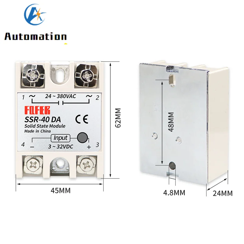 1pcs SSR-40DA 10DA 25DA 40DA 50DA 60DA 70DA 80DA 100DA Solid State Relay Module 3-32V DC Input 24-380VAC 10A-100A