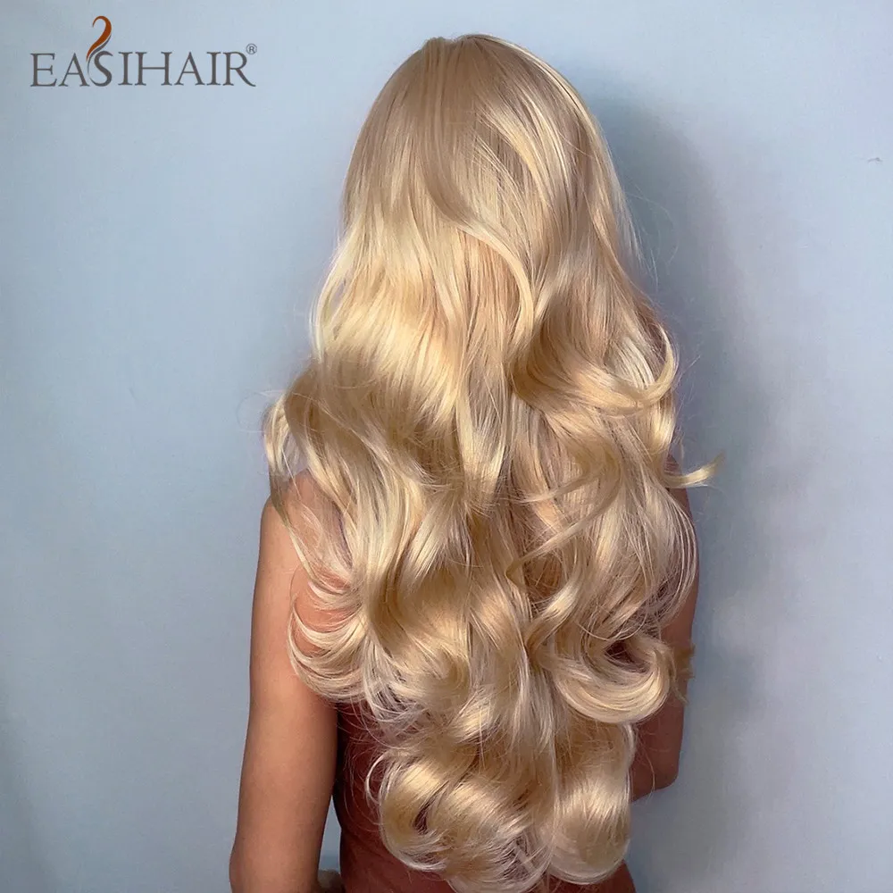 Easihair Ash Blonde Golvende Cosplay Pruiken Met Pony Natuurlijke Lange Synthetische Haren Voor Vrouwen Lolita Party Hittebestendige Vezels Pruik