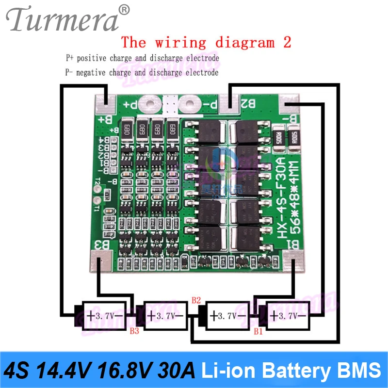 Turmera 4S 30A 14.4V 16.8V BMS Balanced Lithium Battery Protection Board for 3.6V 18650 Electric Drill Screwdriver Batteries Use